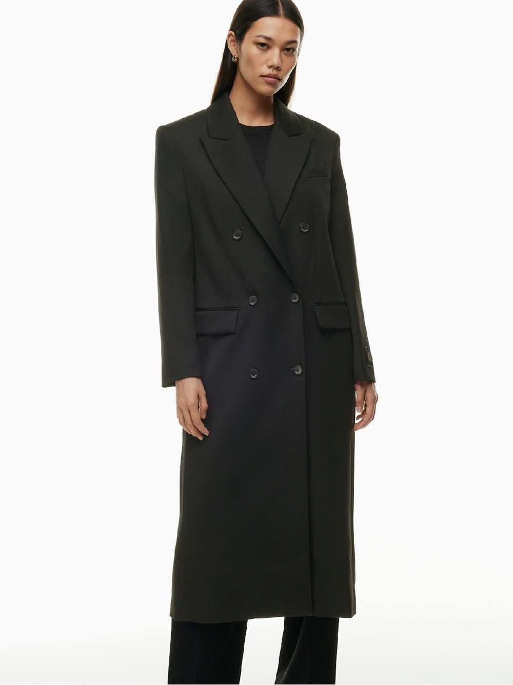 Aritzia Babaton Stature Coat in Black Wool Twill Double-Breasted Maxi Coat
